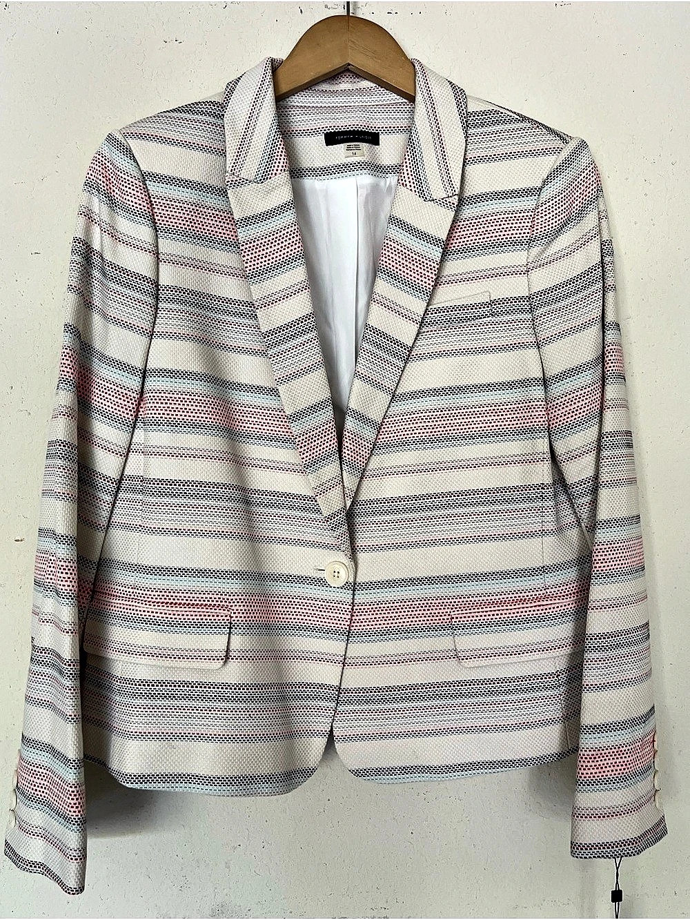 Tommy Hilfiger Striped Blazer in White & Pink Size 14